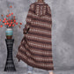 Women Autumn Artsy Stripe Knitted Hooded Cardigan Coat