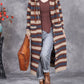 Women Autumn Artsy Stripe Knitted Hooded Cardigan Coat