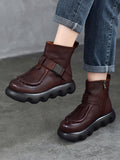 Women Casual Soft Leather Spliced Platform Boots