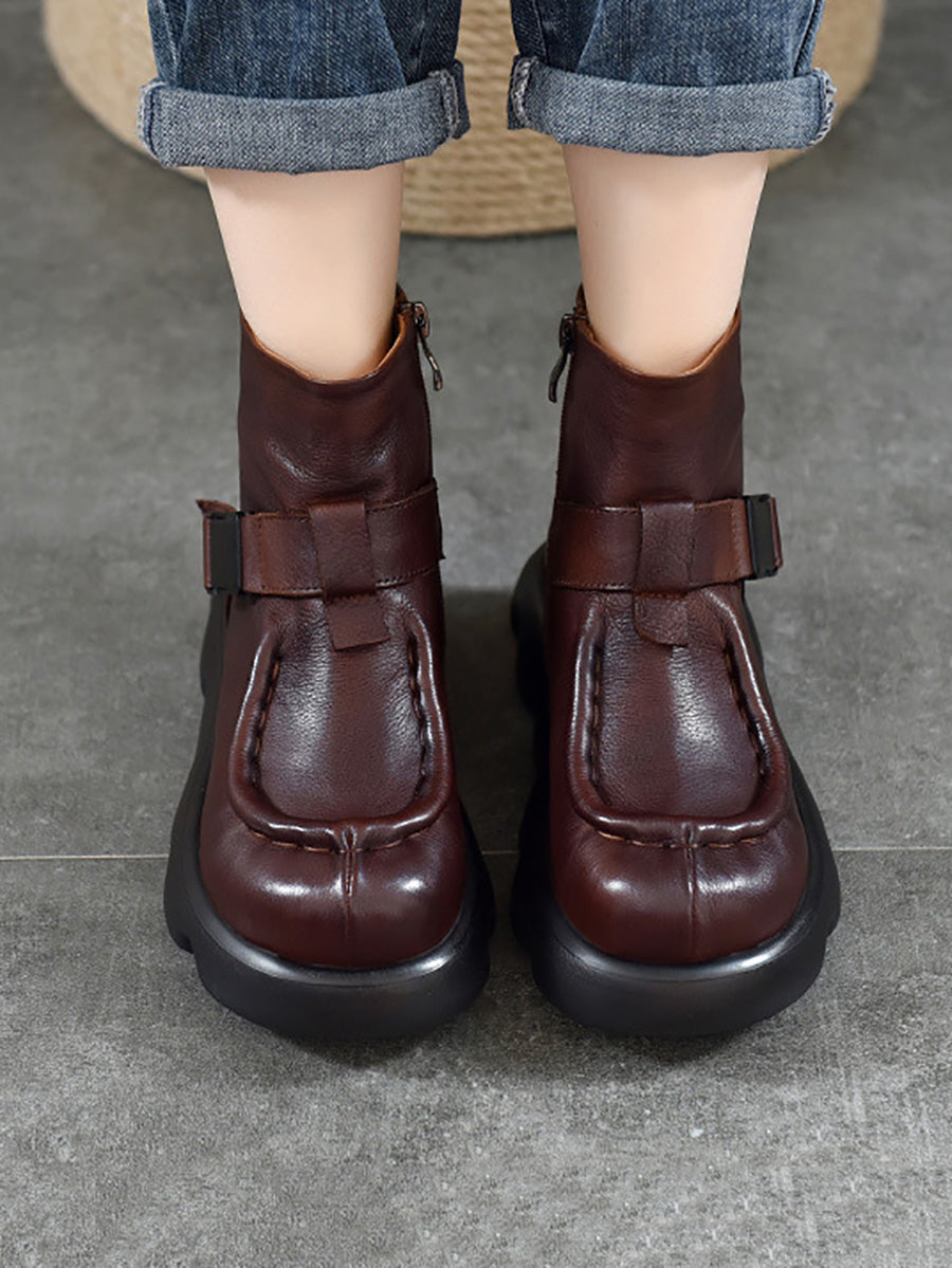 Women Casual Soft Leather Spliced Platform Boots