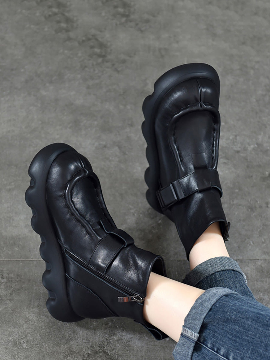 Women Casual Soft Leather Spliced Platform Boots