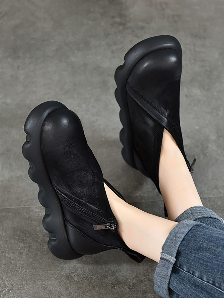 Women Casual Solid Spliced Zipper Platform Boots