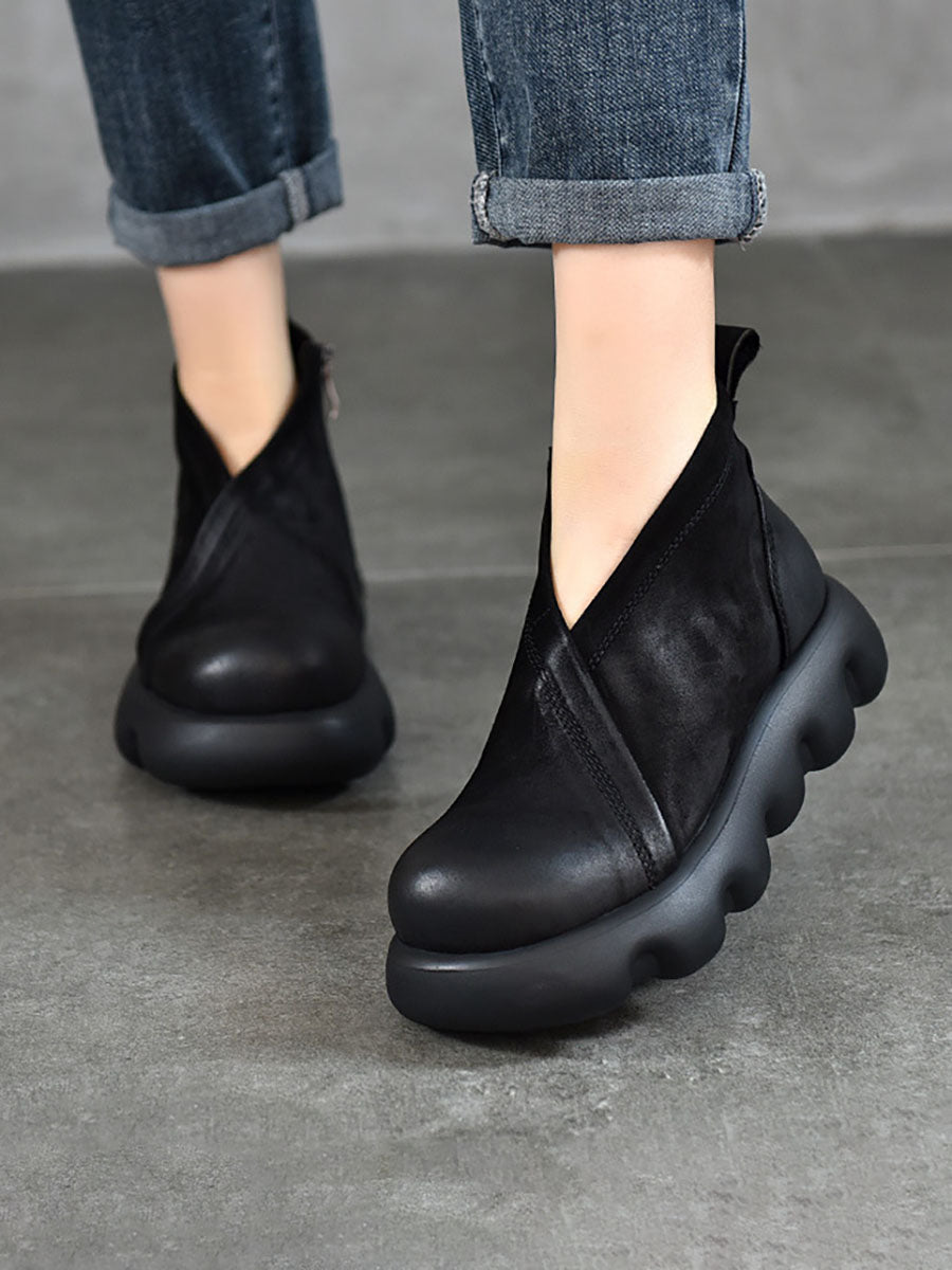 Women Casual Solid Spliced Zipper Platform Boots