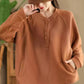 Women Autumn Pure Color Stand Collar Cotton Sweatshirt