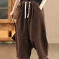 Women Autumn Retro Solid Corduroy Spliced Harem Pants