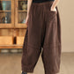 Women Autumn Retro Solid Corduroy Spliced Harem Pants