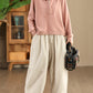 Women Autumn Retro Solid Corduroy Spliced Harem Pants