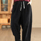 Women Autumn Retro Solid Corduroy Spliced Harem Pants