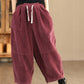 Women Autumn Retro Solid Corduroy Spliced Harem Pants