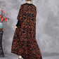 Women Autumn Artsy Flower Colorblock V-Neck Knit Dress