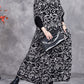 Women Autumn Artsy Flower Colorblock V-Neck Knit Dress