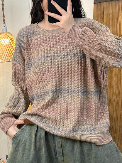 Women Autumn Casual  Colorblock O-Neck Knit Sweater