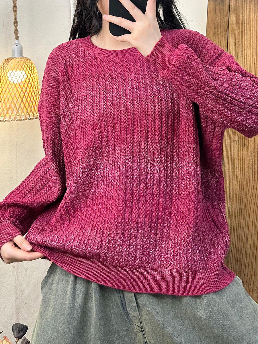 Women Autumn Casual  Colorblock O-Neck Knit Sweater