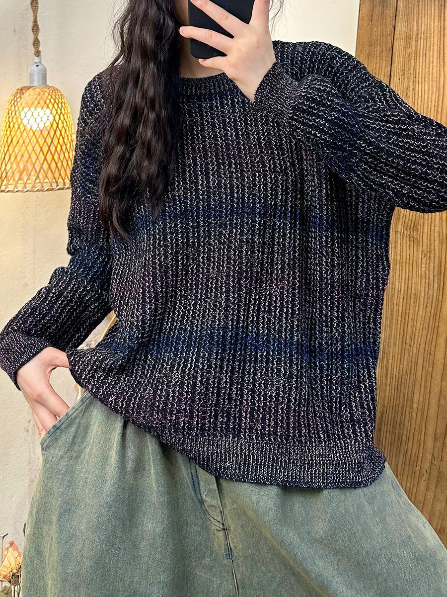 Women Autumn Casual  Colorblock O-Neck Knit Sweater