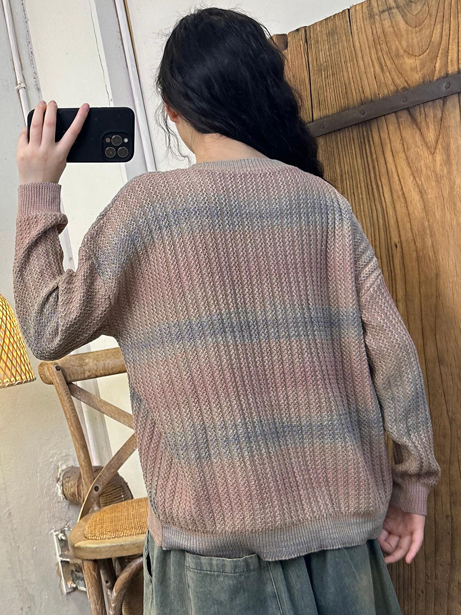 Women Autumn Casual  Colorblock O-Neck Knit Sweater