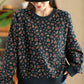 Women Autumn Floral Colorblock O-Neck Cotton Sweatshirt