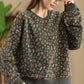 Women Autumn Floral Colorblock O-Neck Cotton Sweatshirt