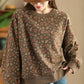 Women Autumn Floral Colorblock O-Neck Cotton Sweatshirt