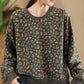 Women Autumn Floral Colorblock O-Neck Cotton Sweatshirt