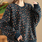 Women Autumn Floral Colorblock O-Neck Cotton Sweatshirt