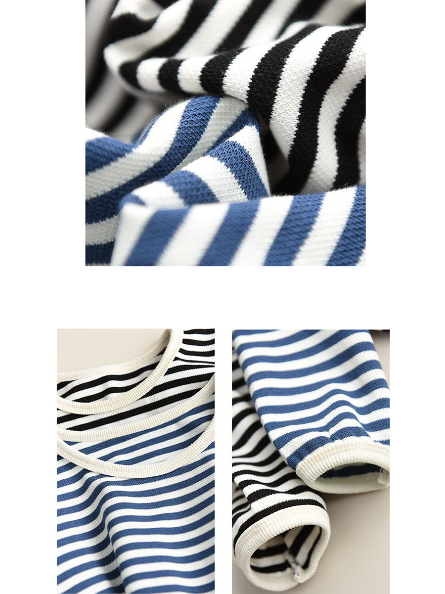 Women Casual Autumn Stripe O-Neck Cotton Blouse