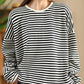 Women Casual Autumn Stripe O-Neck Cotton Blouse