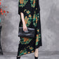 Women Autumn Artsy Flower Short Sleeve Half Turtleneck Knit Dress