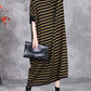 Women Autumn Stripe Short Sleeve Half Turtleneck Knit Dress