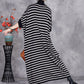 Women Autumn Stripe Short Sleeve Half Turtleneck Knit Dress