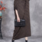 Women Autumn Stripe Short Sleeve Half Turtleneck Knit Dress