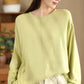 Women Solid Casual O-Neck Knit Loose Silk Blouse