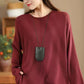 Women Solid Casual O-Neck Knit Loose Silk Blouse