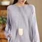 Women Solid Casual O-Neck Knit Loose Silk Blouse