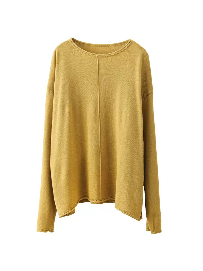 Women Solid Casual O-Neck Knit Loose Silk Blouse