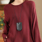 Women Solid Casual O-Neck Knit Loose Silk Blouse