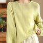 Women Solid Casual O-Neck Knit Loose Silk Blouse