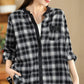 Women Ethnic Autumn Plaid Cotton Colorblock Shirt Coat