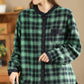 Women Ethnic Autumn Plaid Cotton Colorblock Shirt Coat