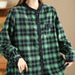 Women Ethnic Autumn Plaid Cotton Colorblock Shirt Coat