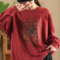 Women Autumn Flower Embroidery O-Neck Cotton Sweatshirt