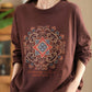 Women Autumn Flower Embroidery O-Neck Cotton Sweatshirt