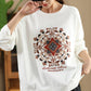 Women Autumn Flower Embroidery O-Neck Cotton Sweatshirt