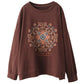 Women Autumn Flower Embroidery O-Neck Cotton Sweatshirt