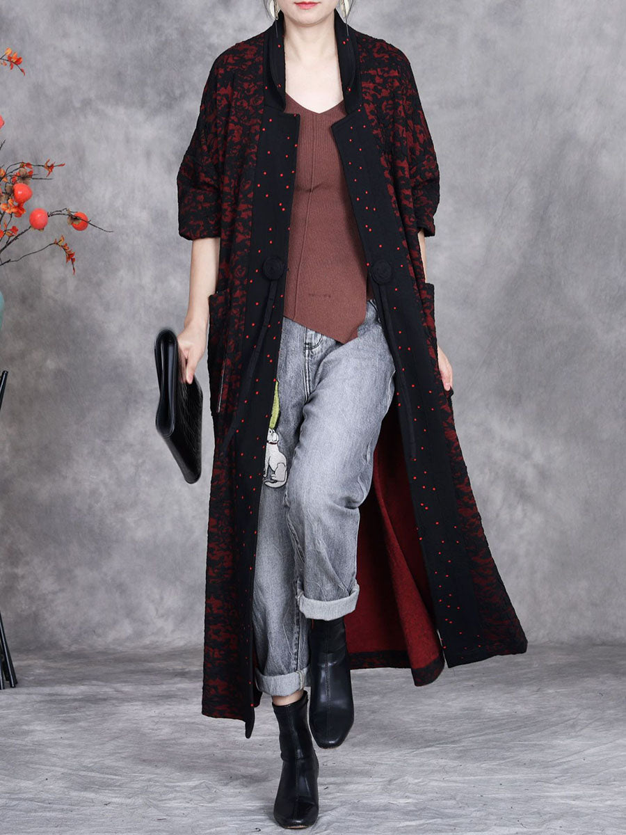 Women Artsy Autumn Flower Strap Cardigan Loose Coat