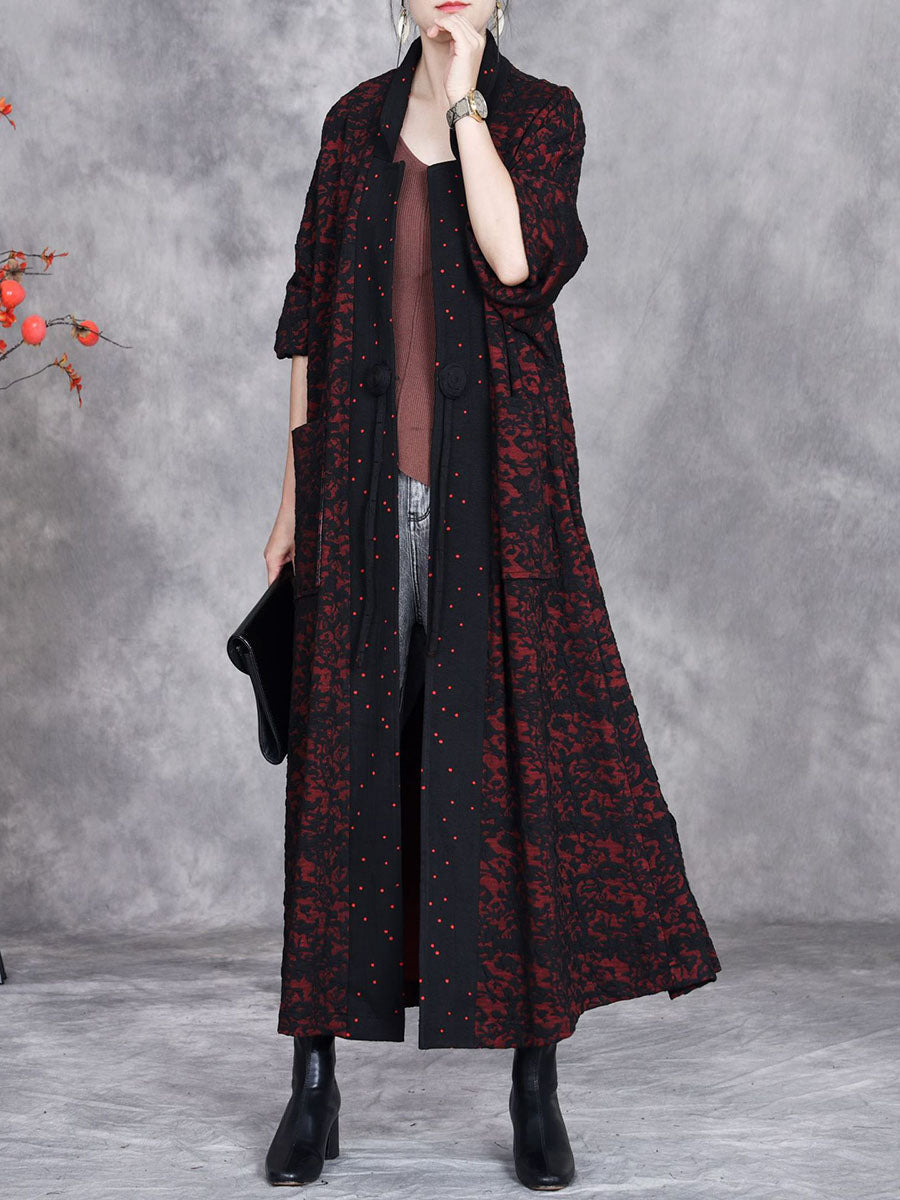 Women Artsy Autumn Flower Strap Cardigan Loose Coat