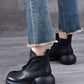 Women Winter Casual Solid Leather Zipper Platform Boots