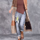 Women Autumn Artsy Colorblock Knitted V-Neck Cardigan Coat