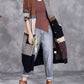 Women Autumn Artsy Colorblock Knitted V-Neck Cardigan Coat