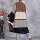 Women Autumn Artsy Colorblock Knitted V-Neck Cardigan Coat