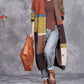 Women Autumn Artsy Colorblock Knitted V-Neck Cardigan Coat